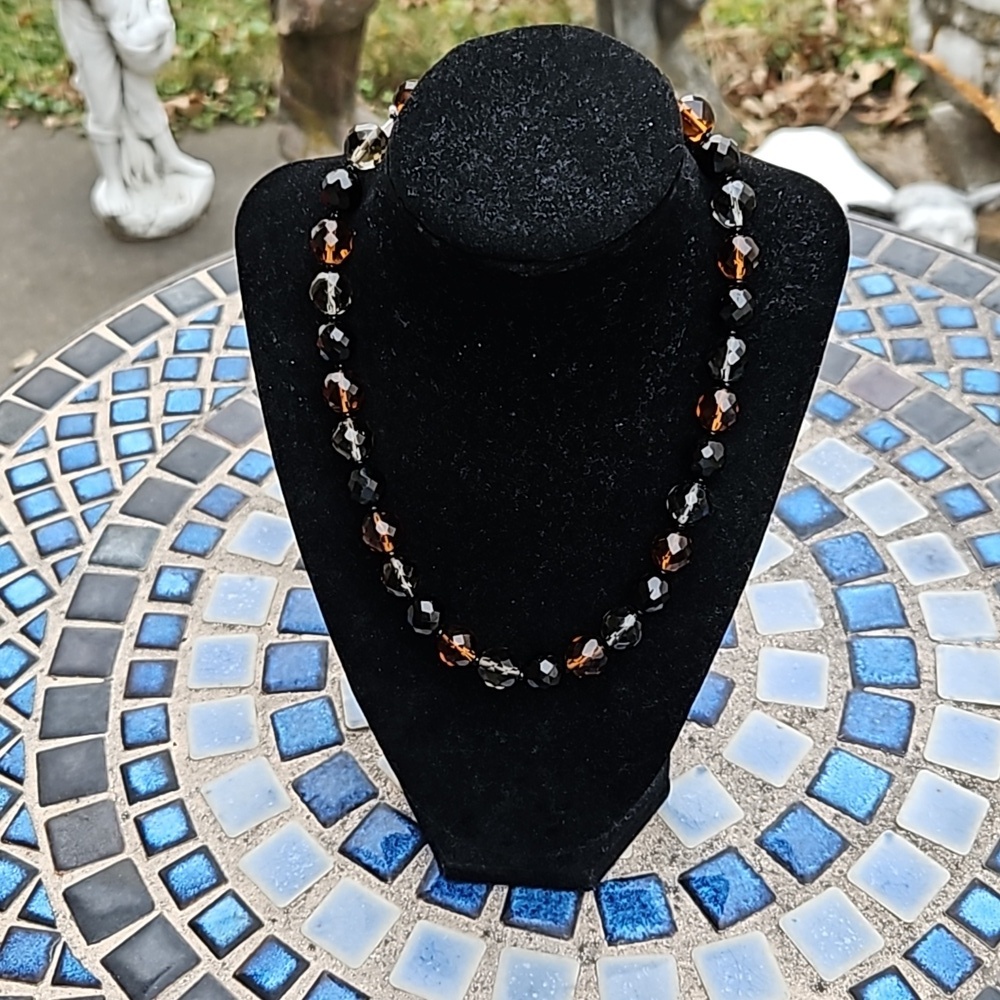 Vintage Brown Gray Black Faceted Glass Beaded Necklace